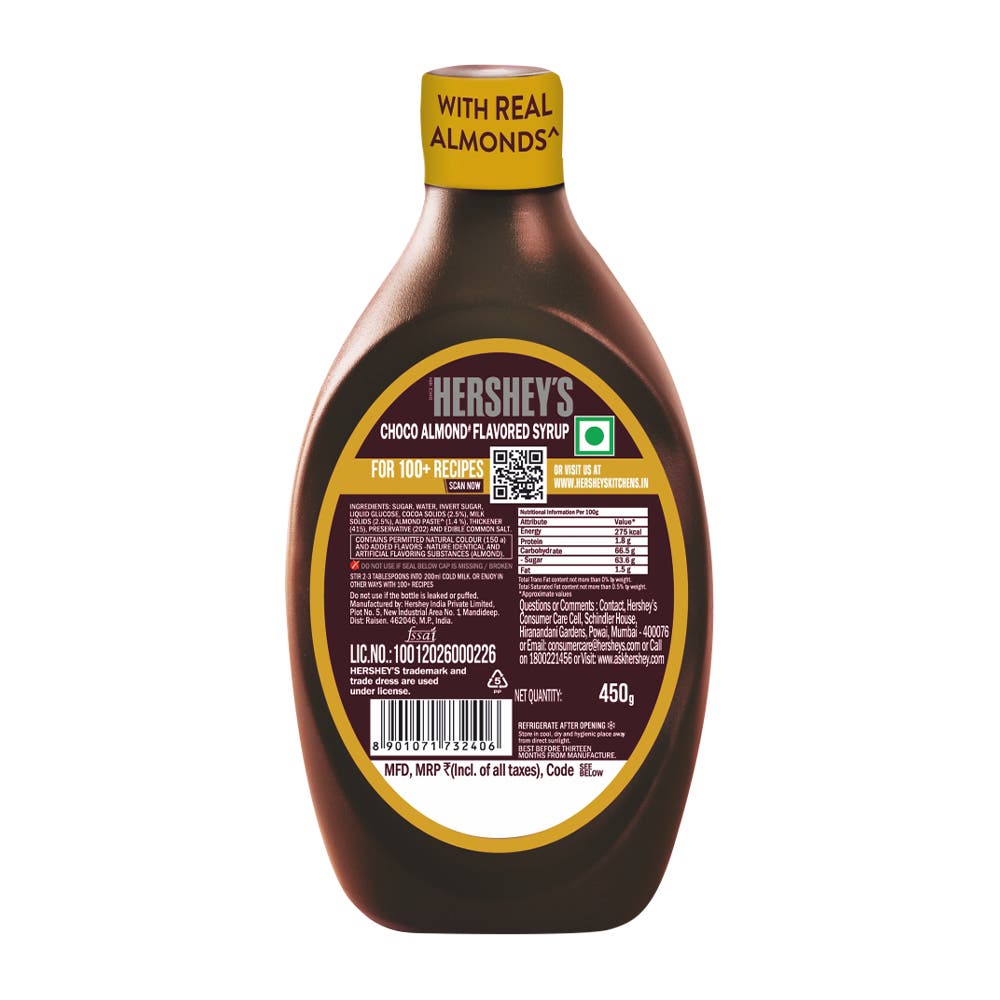 HERSHEY'S SYRUP Choco Almond 450g Back of the Pack
